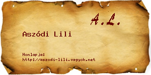 Aszódi Lili névjegykártya
